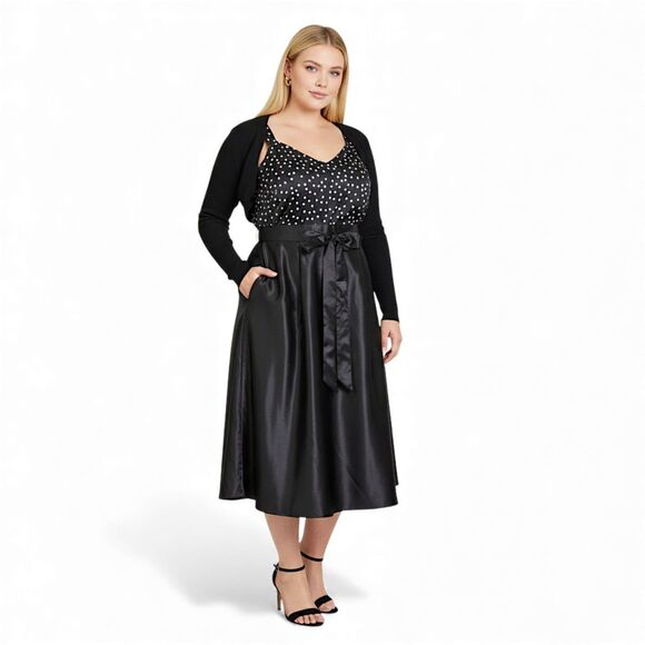 ALEX EVENINGS Plus Size Belted Satin A-Line Midi Skirt, NEW! Size 1X - Picture 3 of 7